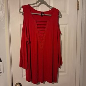 Forever Scarlett Cold Shoulder Tunic Top